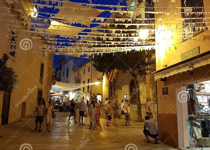 Alcudia Old Town Streets at Night in the Old City Center of Alcudia,Mallorca, Spain ... photo